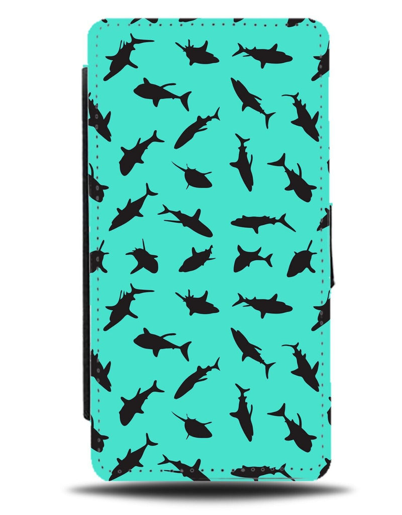 Turquoise Green Great White Shark Shapes Flip Wallet Case Mint Neon Sharks Ba77