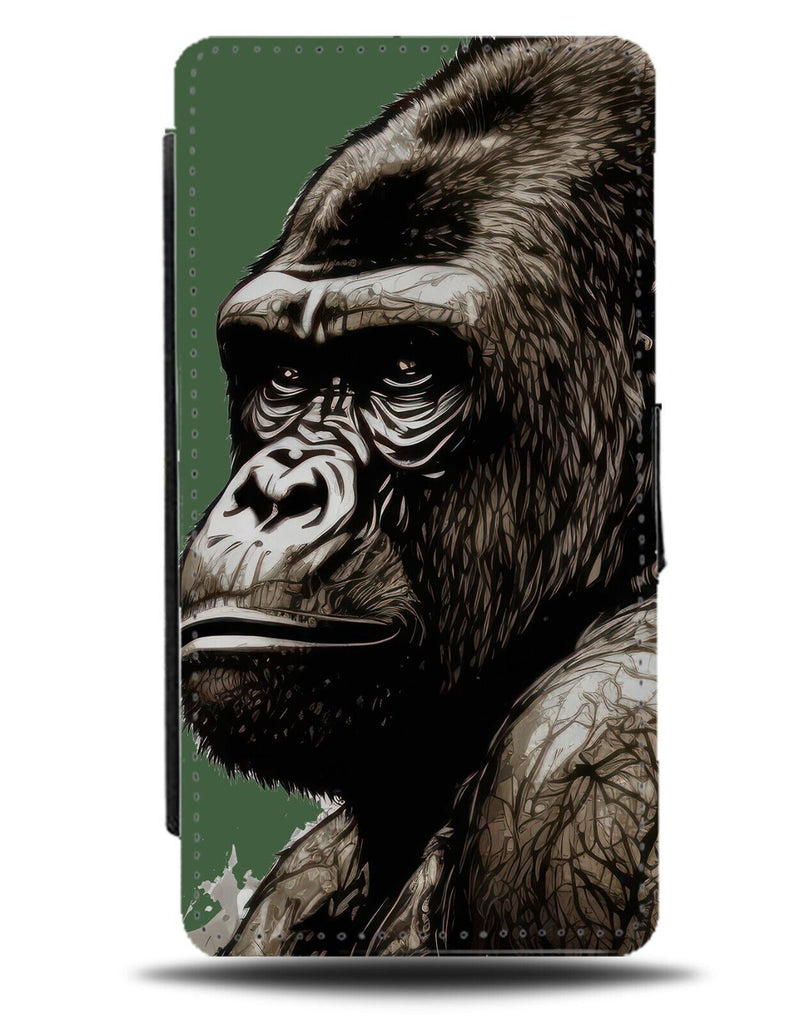 Dark Green Water-Colour Gorilla Flip Wallet Case Gorillas Ape Face Head AH47