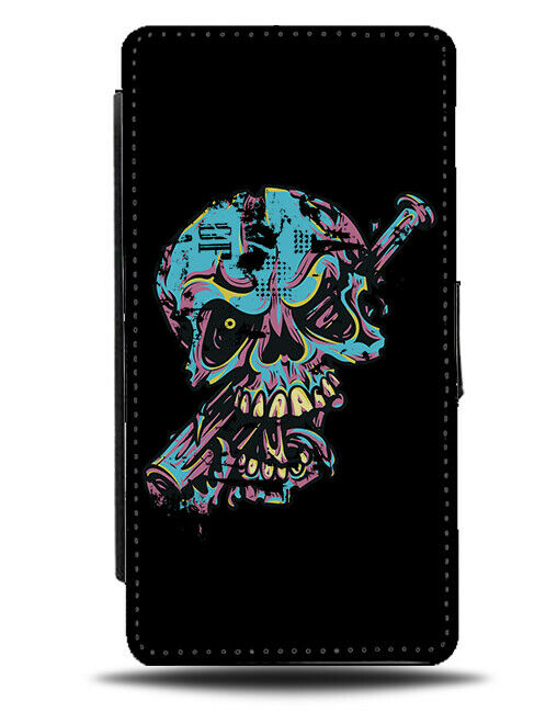 Baseball Bat Skull Flip Wallet Phone Case Base Ball Smashed Cracked Skulls E298