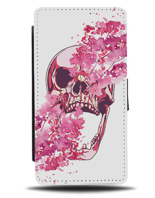 Scary Skull Flower Flip Wallet Phone Case Flowery Pink Roses Funky Design E247