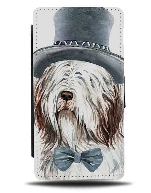 Old English Sheepdog Top Hat Bow Tie Flip Wallet Phone Case Bowtie Picture K572