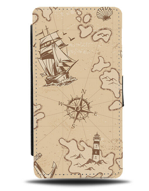 Treasure Map Flip Cover Wallet Phone Case Pirates Vintage Nautical Compass si440
