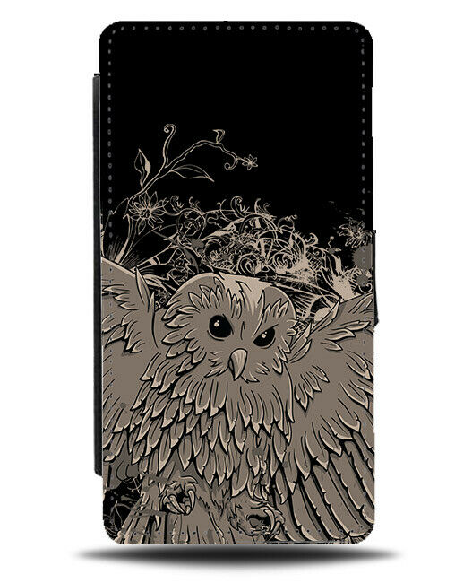 Cartoon Owl Design Flip Wallet Phone Case Owls Bird Birds Black Grey Wizard E530