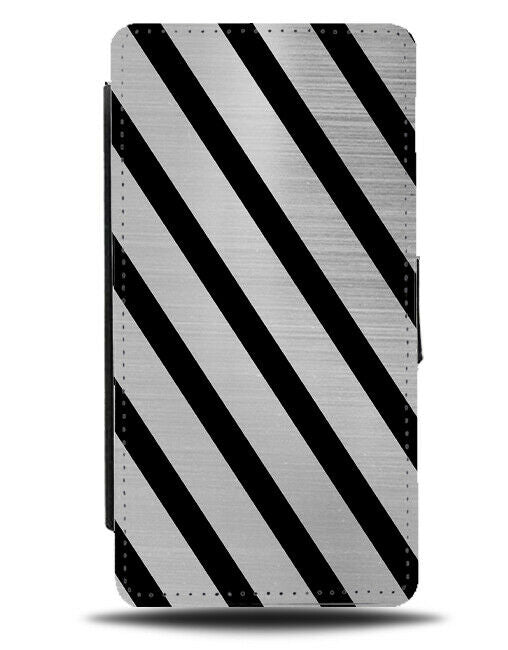 Silver & Black Striped Flip Cover Wallet Phone Case Design Lines Grey Boys i834