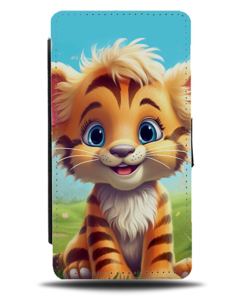 Children's Tiger Flip Wallet Case Tigers Face Animal Animated Big Blue Eyes CG85