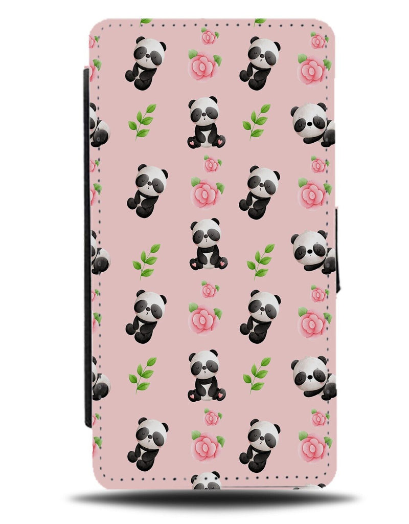 Pink Panda and Roses Pattern Flip Wallet Case Pandas Rose Flowers Flower AX26