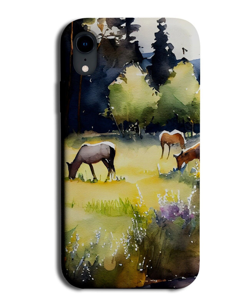 Horses In Meadow Phone Case Cover Oil Painting Print Horse Field Fields AV01