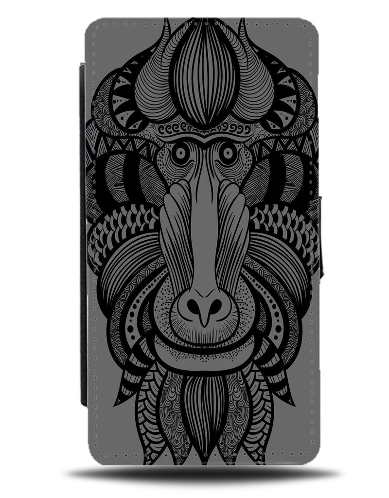 Tribal Baboon Design Flip Wallet Case Pattern Baboons Monkey Face Head Ape CZ98