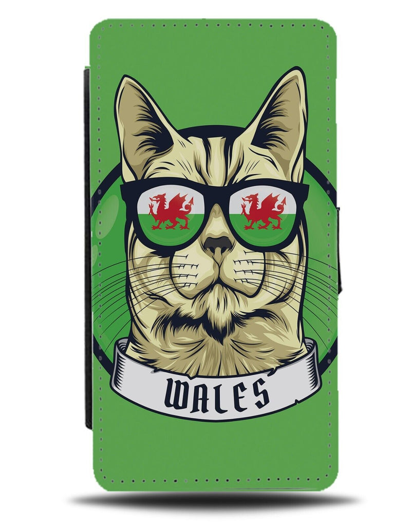 Welsh Cat Flip Wallet Case Funny Novelty Wales Flag Sunglasses Cats Face DE20