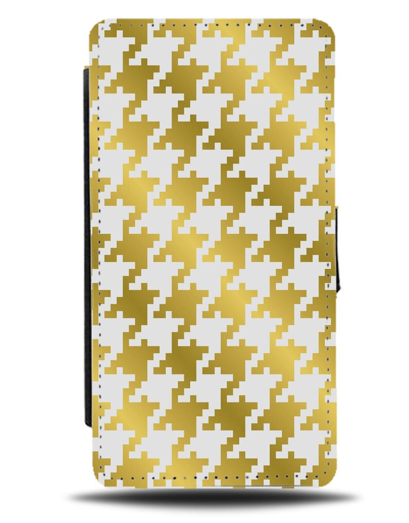 White and Gold Houndstooth Pattern Flip Wallet Case Golden Hounds Tooth AS14