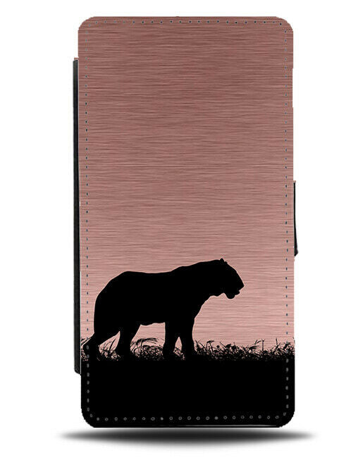 Tiger Silhouette Flip Cover Wallet Phone Case Tigers Rose Gold Coloured i132