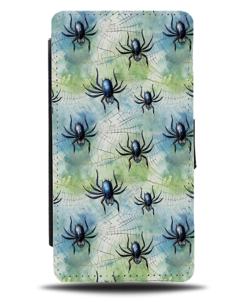 Watercolour Spiders Flip Wallet Case Spiderweb Web Spider Green Blue Bugs DE16