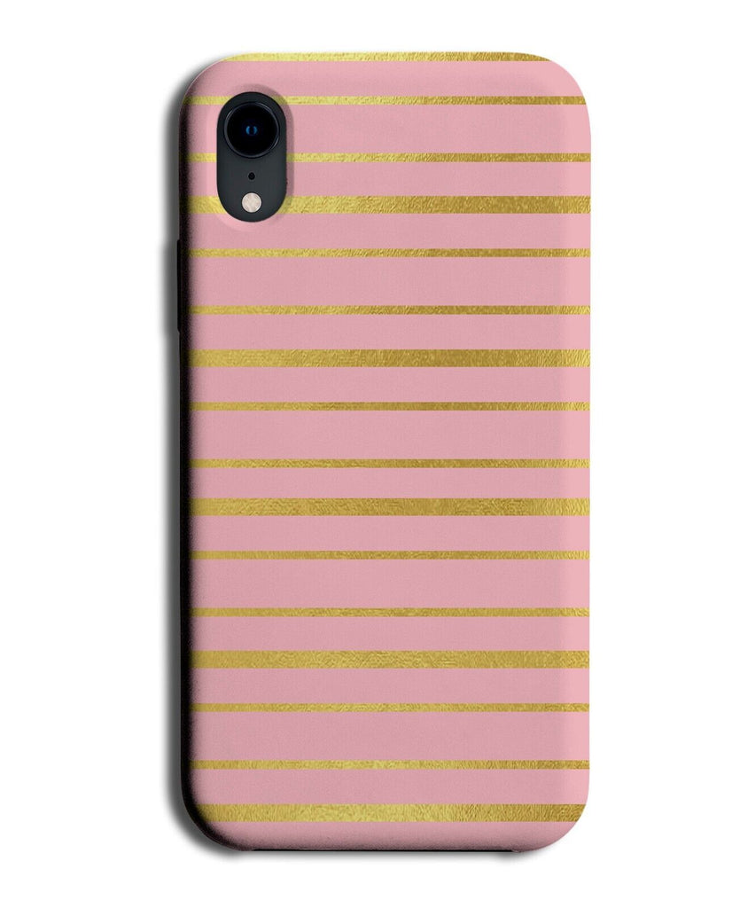 Pink Phone Case Cover With Gold Stripes Golden Colour Coloured Womens Girls AA40