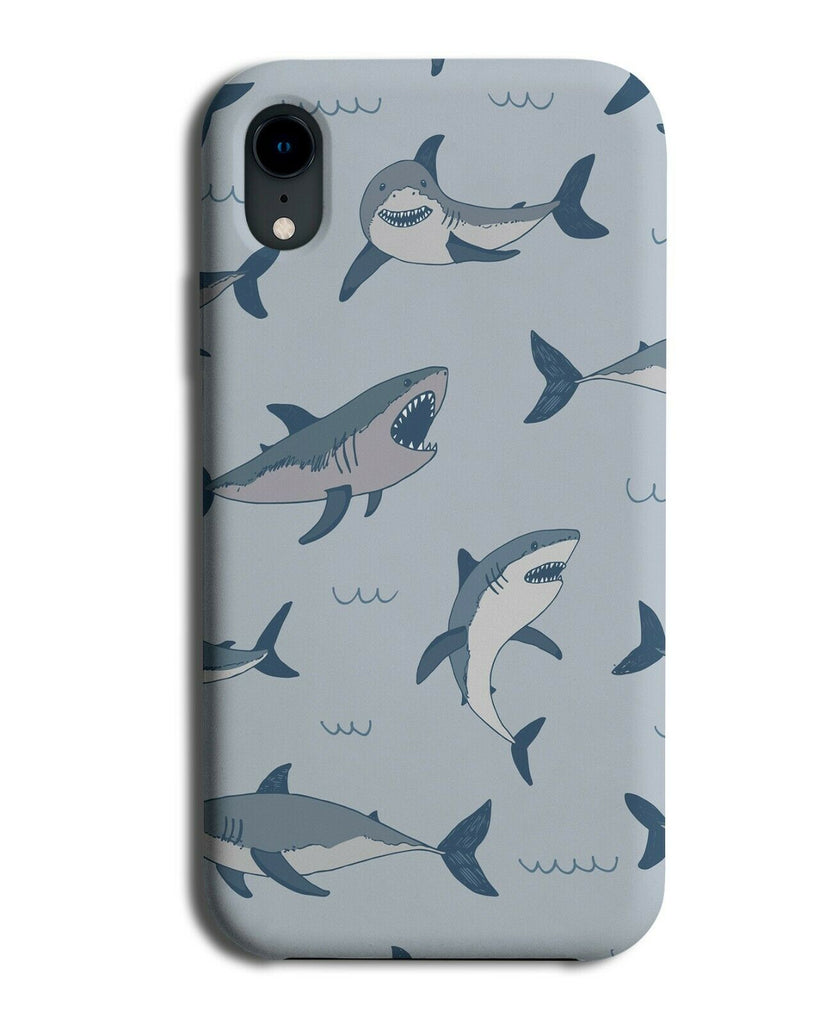 Cartoon Dark Blue Sea Sharks Phone Case Cover Great White Image Pattern G115