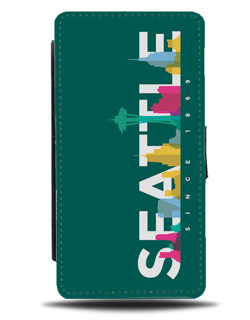 Seattle City Skyline Flip Wallet Case Landmarks Washington Silhouette USA K392