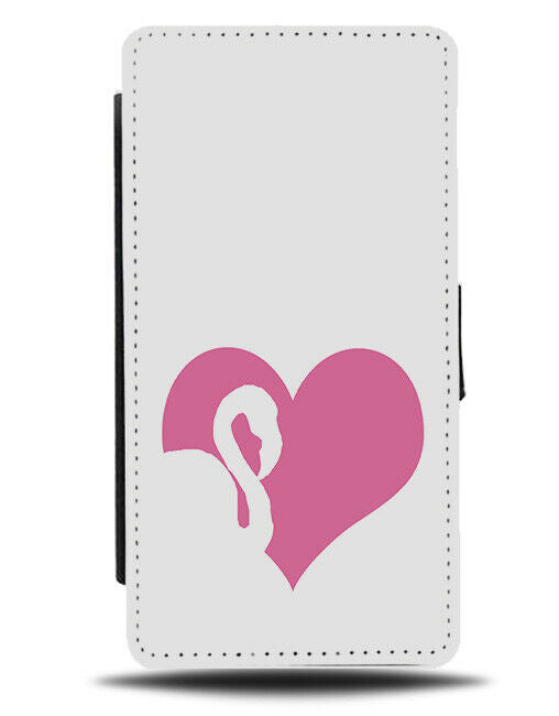 Flamingo Love Heart Flip Cover Wallet Phone Case White and Pink Head Shape New1