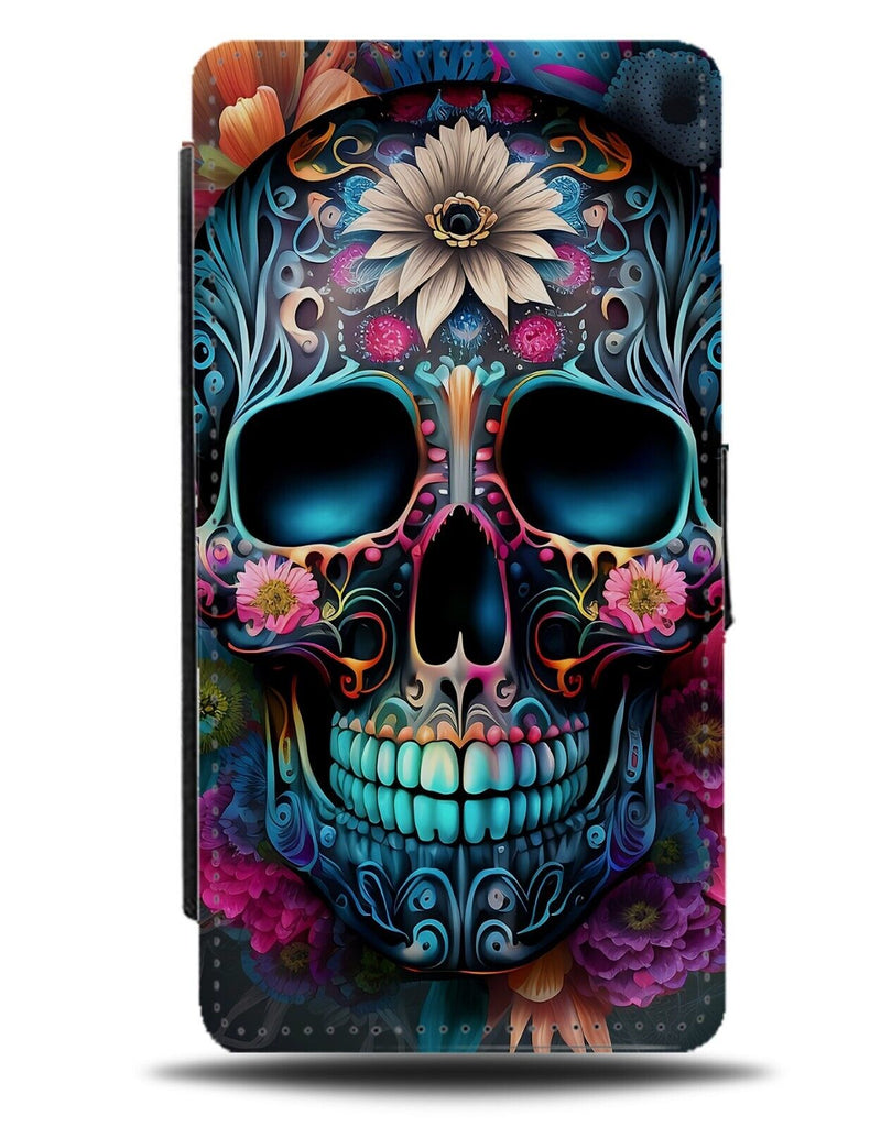 Dark Gothic Sugar Skull Flip Wallet Case Skulls Head Face Floral Goth Tribe BB20