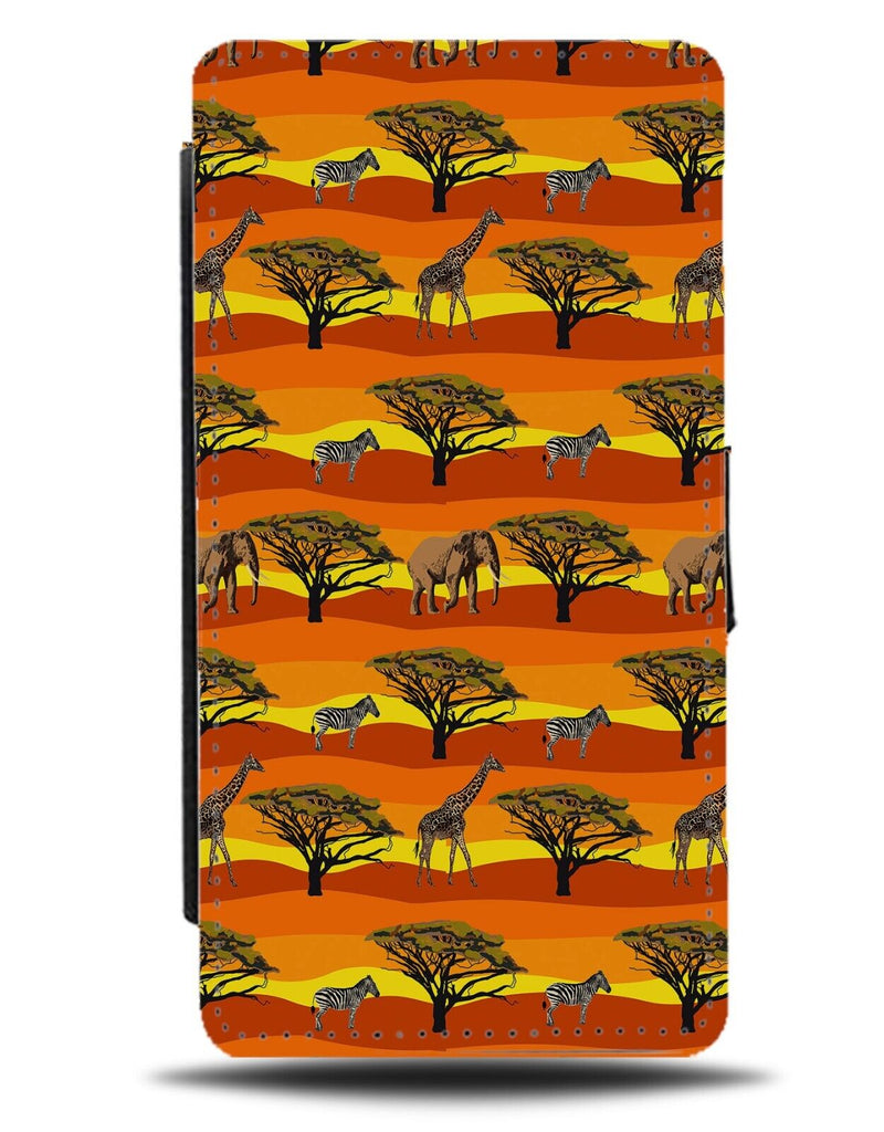 African Pattern Flip Wallet Case Safari Elephant Zebra Africa Plains Wild AG39