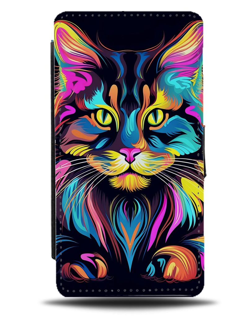 Colourful Maine Coon Flip Wallet Case Neon Novelty Vibrant Pop Art Colour DH31