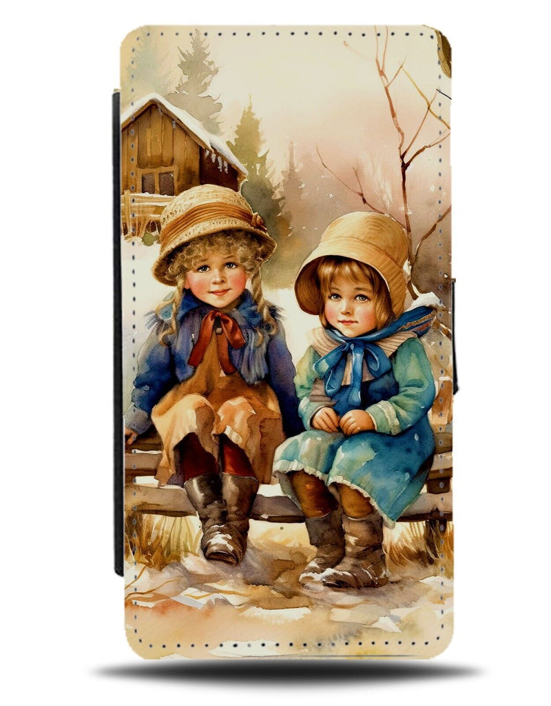 Victorian Christmas Flip Wallet Case Kids Children's Style Card Look Photo CT73