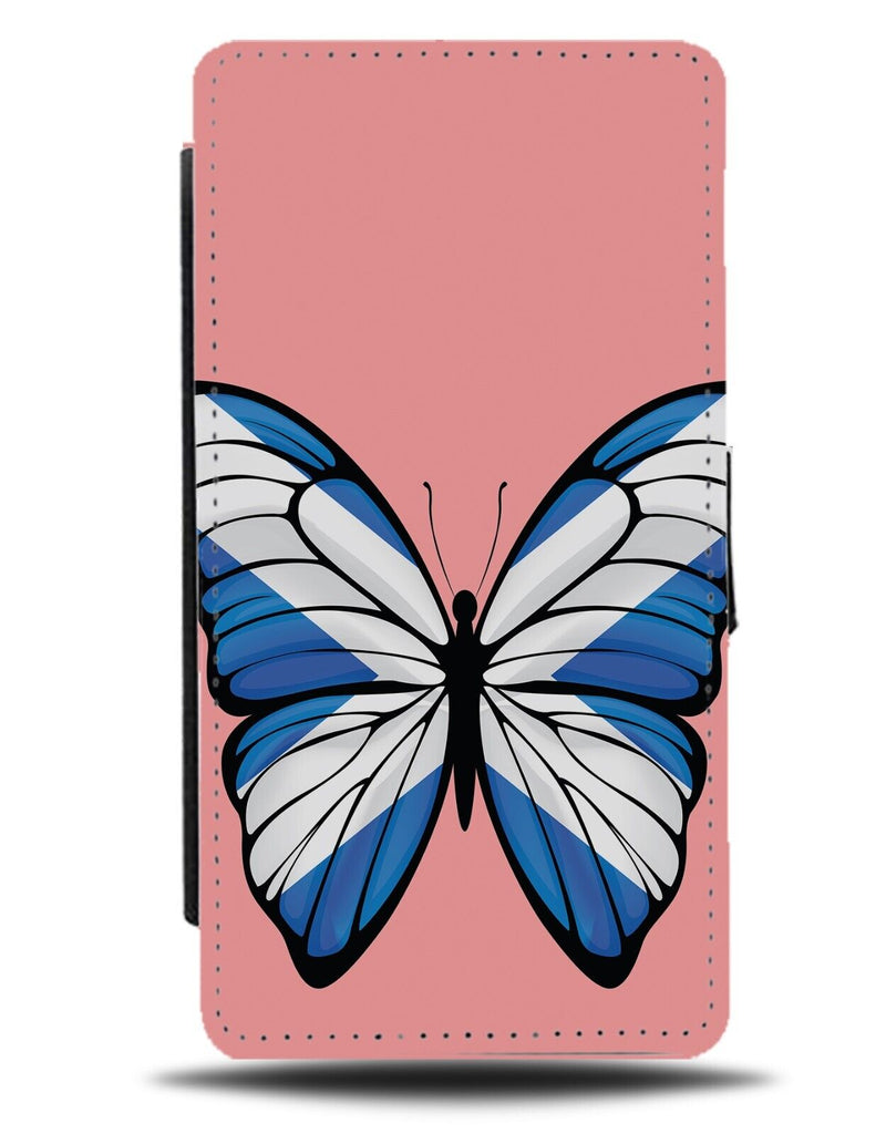 Girls Scotland Flip Wallet Case Scottish Butterfly Wings Flag Flags Pink CX86
