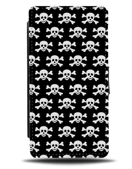 Kids Pirates Logo Flip Wallet Case Logos Symbols Skull Bones Black & White G268
