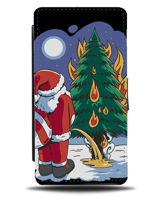 Naughty Santa Flip Wallet Case Funny Bad Cheeky Christmas Peeing Rebel Xmas N952