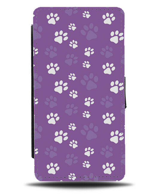 Violet Purple Paw Prints Pattern Flip Wallet Case Design Shapes Dog Dogs G810