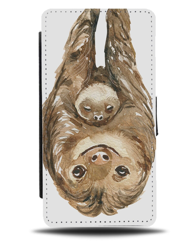 Upside Down Hanging Momma Sloth Flip Wallet Case Mummy Mum Sloths Baby CU36