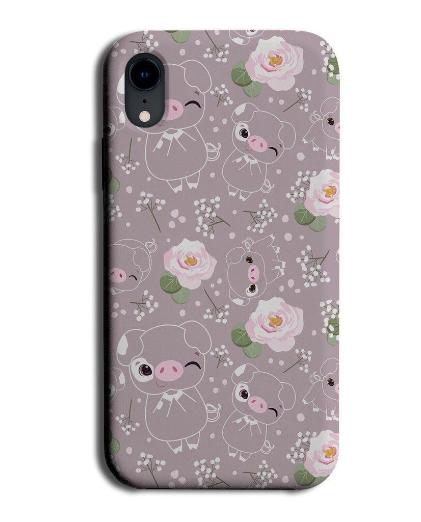 Floral Pigs Phone Case Cover Piggy Pig Grey Roses Rose Flower Petals Piglet CC01