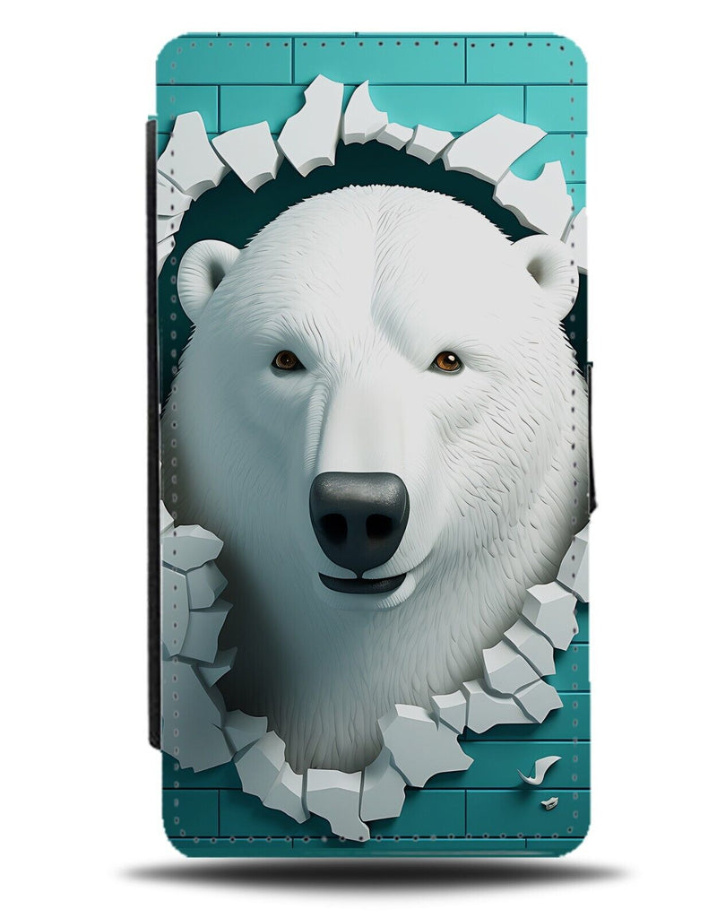 Funny Polar Bear 3D Cracked Wall Design Flip Wallet Case Bears Face Head CV72