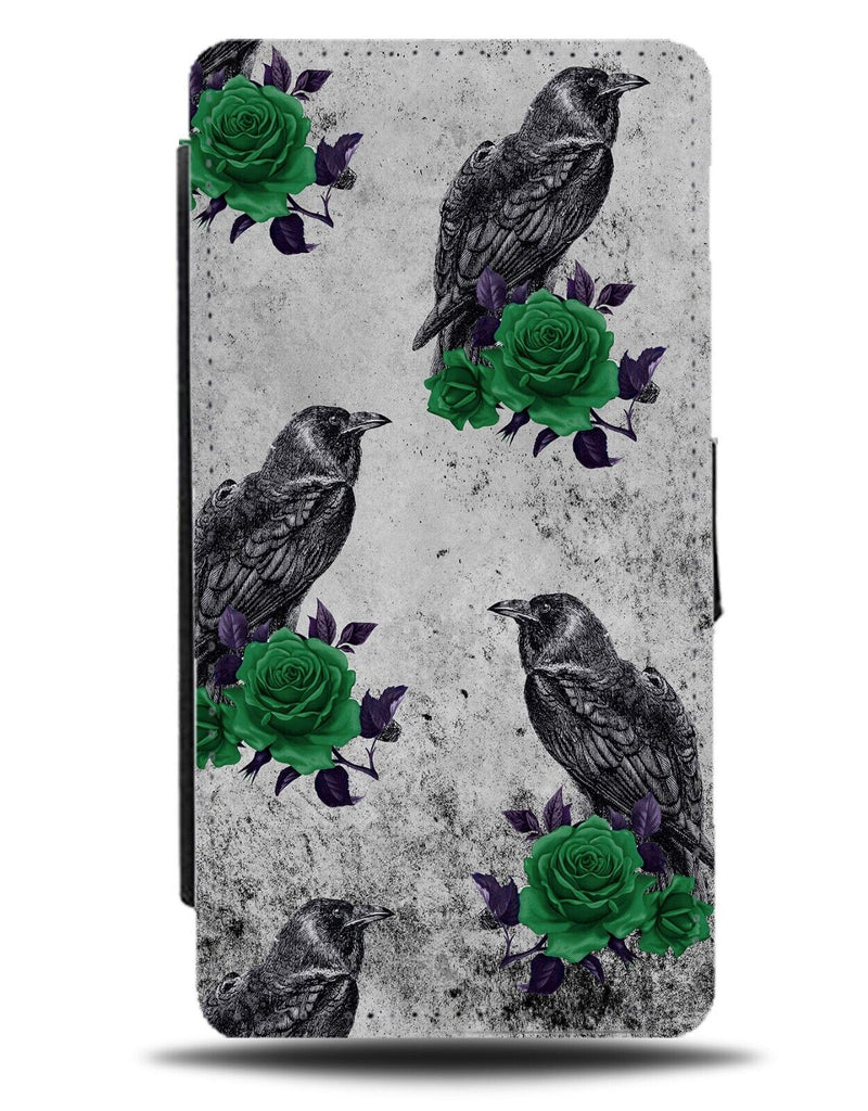 Gothic Ravens Flip Wallet Case Raven Crow Crows Bird Birds Green Grunge Old AM67