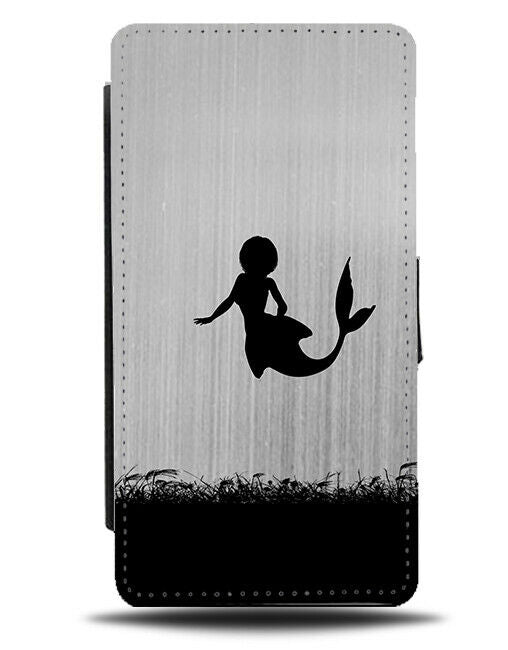 Mermaid Silhouette Flip Cover Wallet Phone Case Mermaids Silver Grey i155