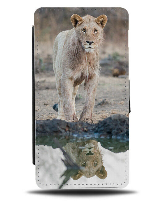Artistic Lion Photograph Flip Wallet Case Reflection In Water Animal Lions H914