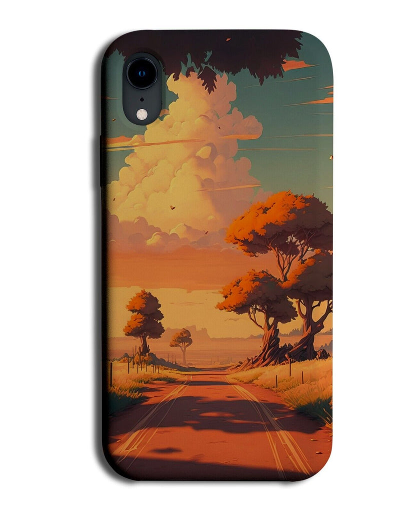 Cartoon Country Lane Phone Case Cover Road Highway Anime Orange Sky Gamer CE49