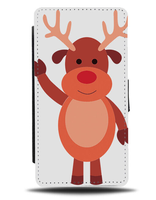 Waving Reindeer Flip Wallet Case Wave Funny Christmas Smiley Childs Kids N775