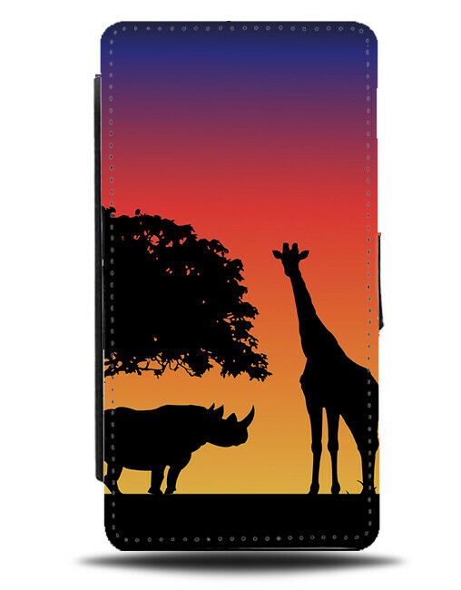 African Sunset Animals Flip Cover Wallet Phone Case Silhouettes Wildlife si228
