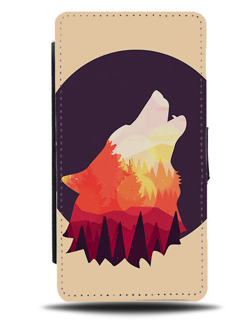 Orange Sunset Forrest Skyline Wolf Head Howling Flip Wallet Case Wolves K449