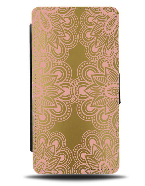 Pink & Gold Mandala Flip Cover Wallet Phone Case Stencilling Golden Style C225