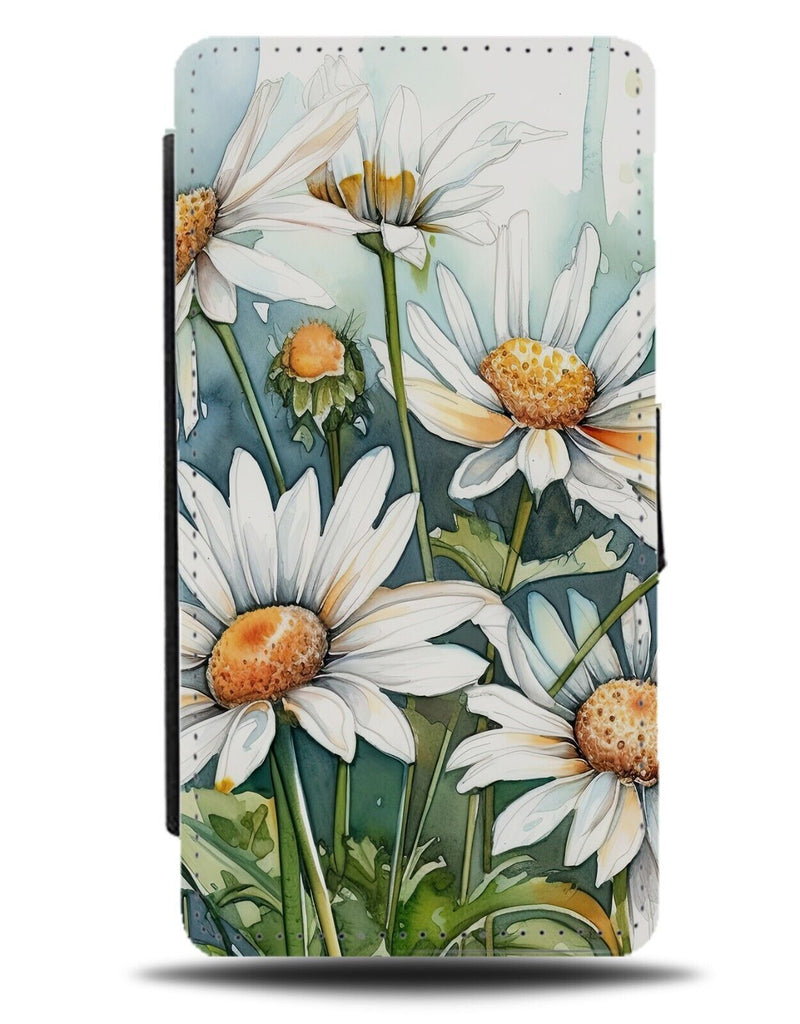 Watercolour Daisies Picture Flip Wallet Case Daisy Spring Floral Flower Bed BD01