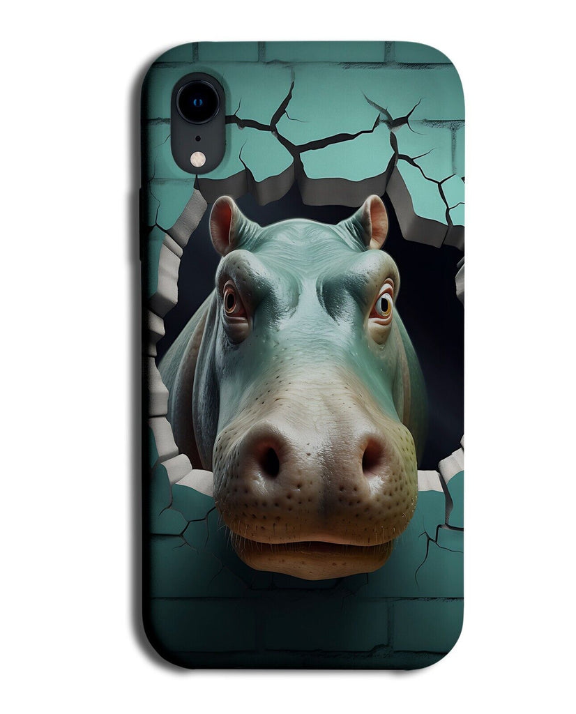 Novelty Hippopotamus Head Phone Case Cover Through Brick Wall Fat Fatty CV84