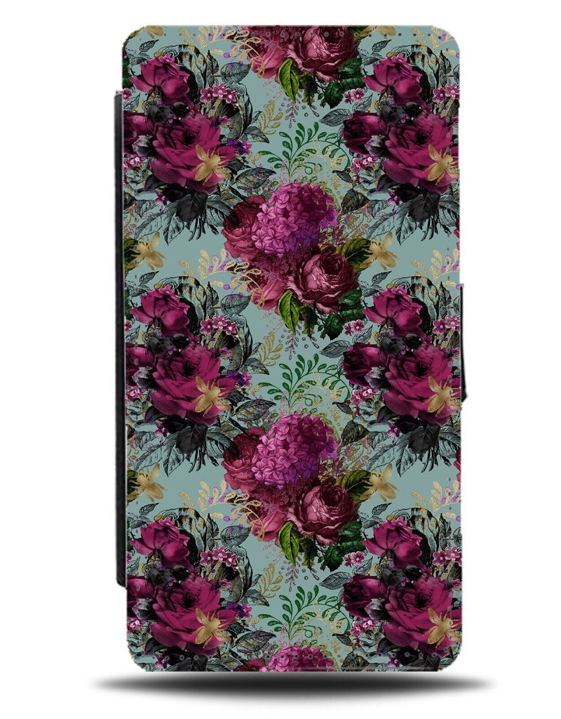 Dark Flowery Bush Flip Wallet Case Flower Pink Hydrangea Hydrangeas Flowers AI99