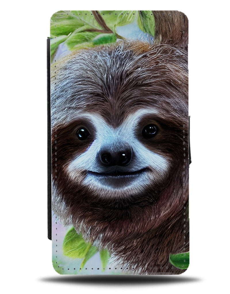 Funny Sloth Face Flip Wallet Case Sloths Smiling Novelty Hanging Of Tree CP48
