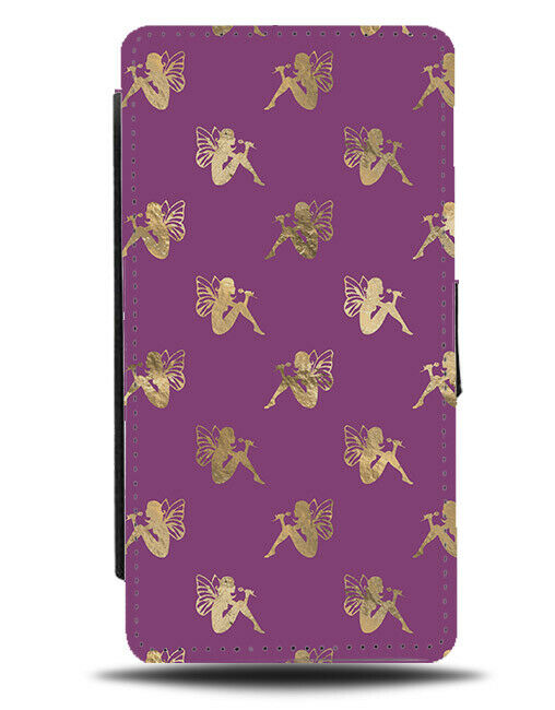 Dark Purple and Gold Fairy Silhouette Flip Wallet Case Fairies Silhouettes G212