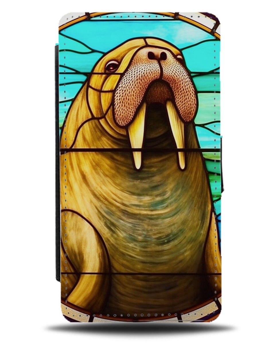 Stained Glass Window Walrus Design Flip Wallet Case Walruses Tusks Tus ...