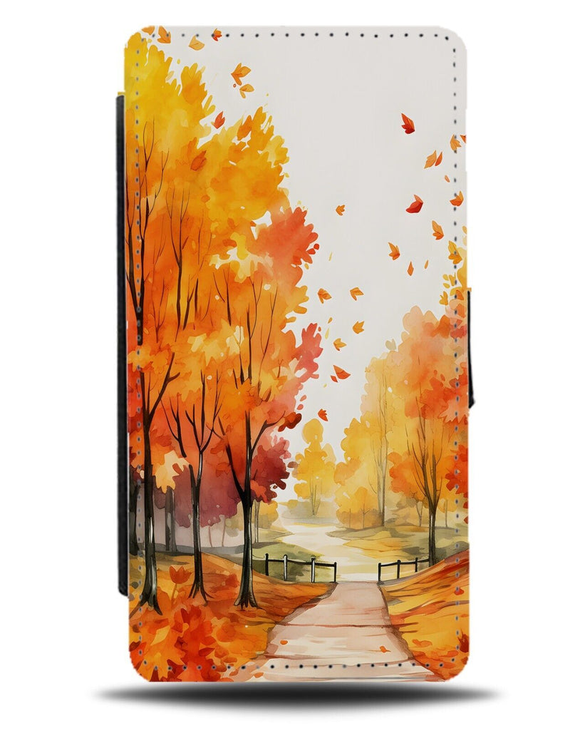 Orange Autumn Leaves Flip Wallet Case Nature Fall Falling Leaf Season Field BZ11