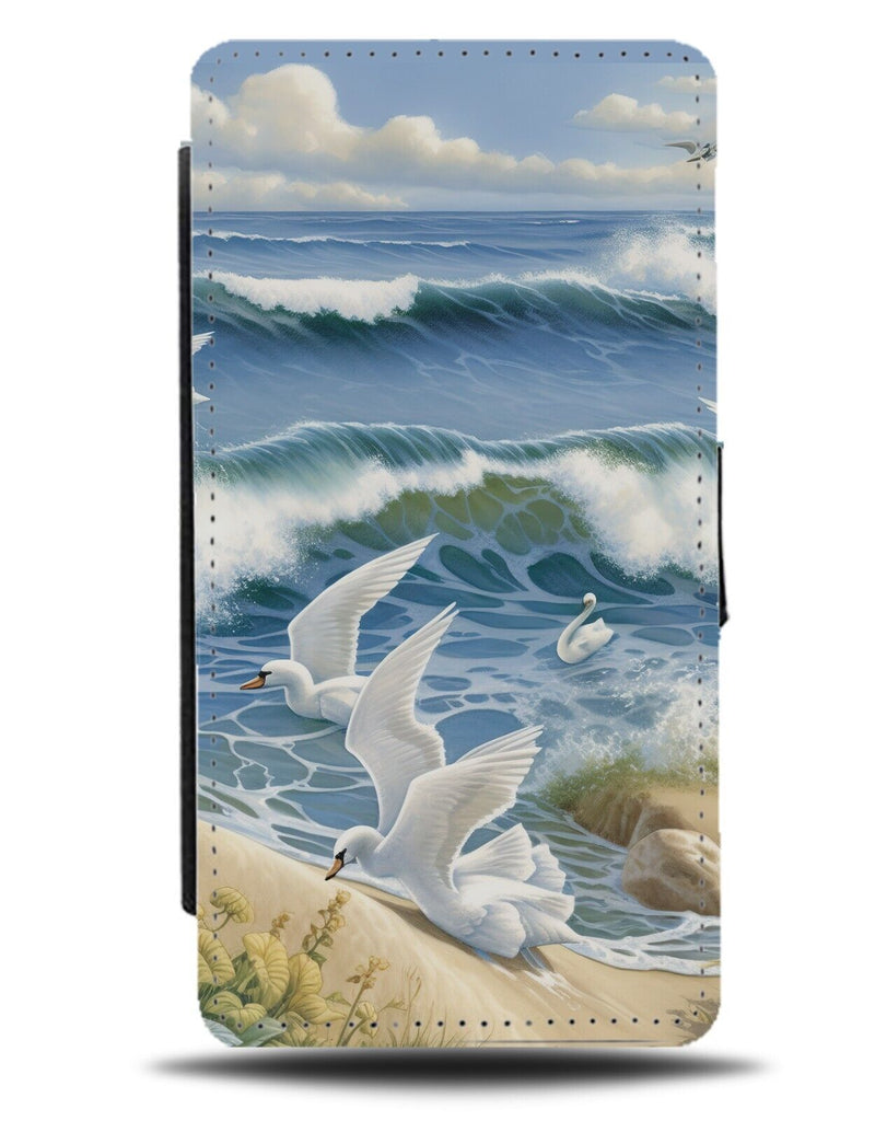 Oil Painting Birds Sea Gull Flip Wallet Case Ocean Sand Sandy Beach Artwork AW93