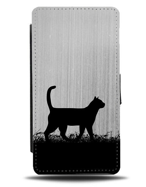 Cat Silhouette Flip Cover Wallet Phone Case Cats Kitten Silver Colour Grey i140