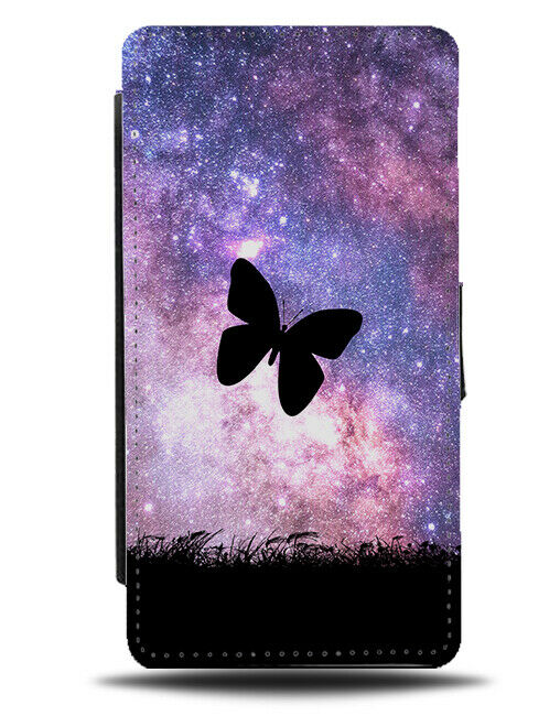 Butterfly Silhouette Flip Cover Wallet Phone Case Butterflies Space Stars i169