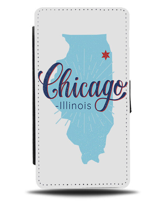 Chicago Map Flip Wallet Case Chicagoan State Shape American Illinois Star K376